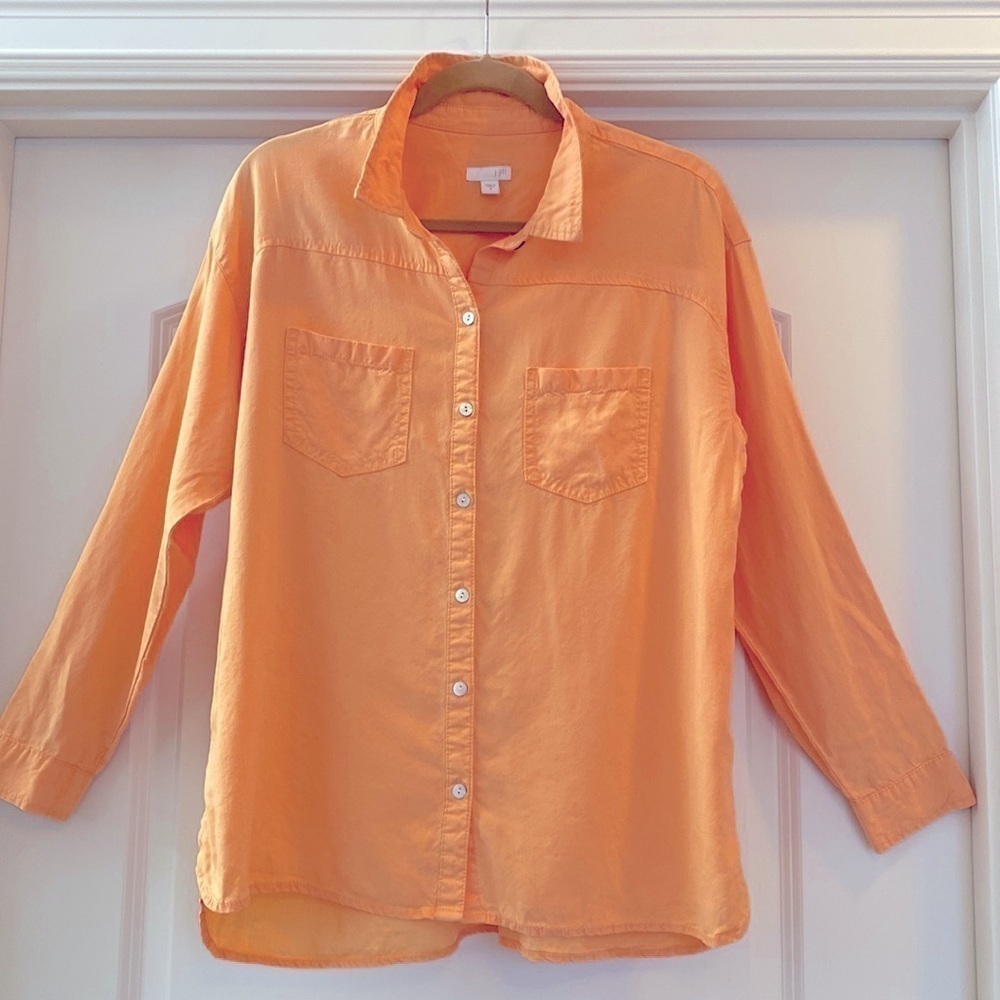 J.jill Tencel Lyocell Blouse Shirt Womens M Orange Coastal grandma Lagenlook